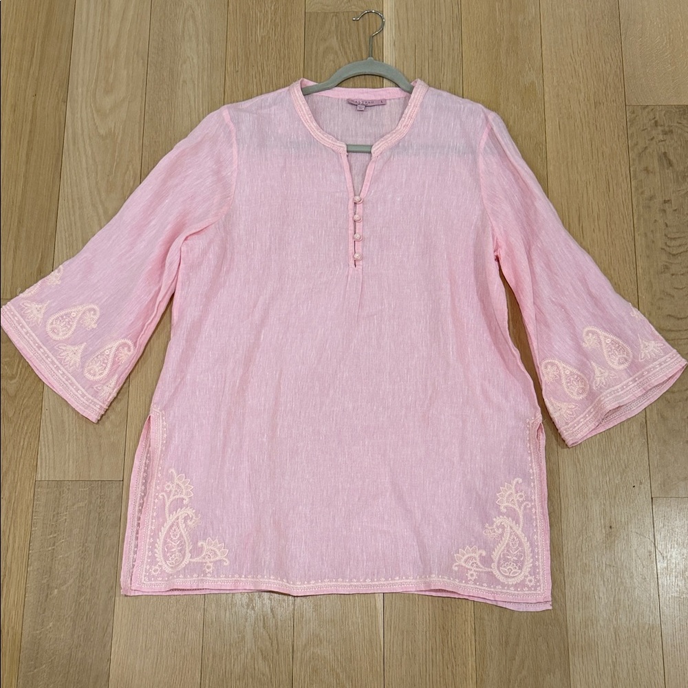 Calypso St. Barth Light Pink Blouse with Embroidery